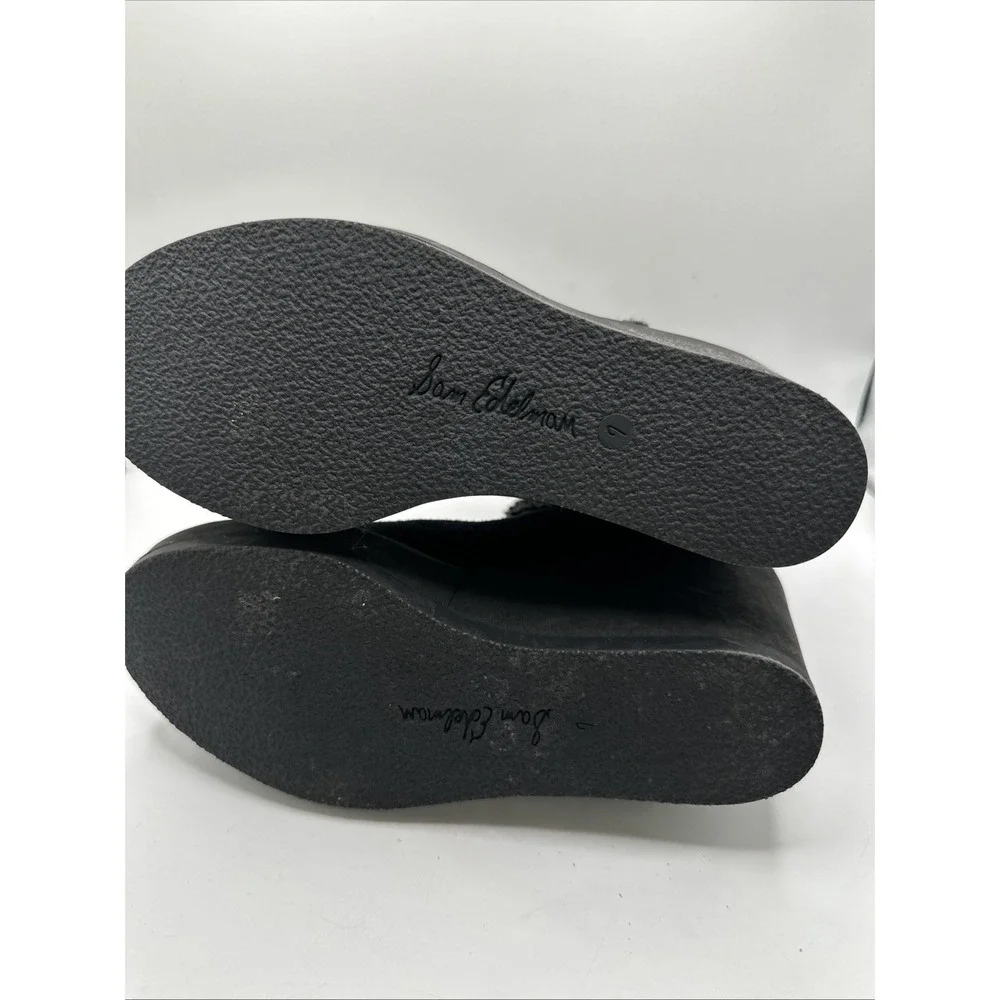 NEW $160  Sam Edelman 7 Black Reagan Waterproof Suede Faux Leather‎ Wedge Boots